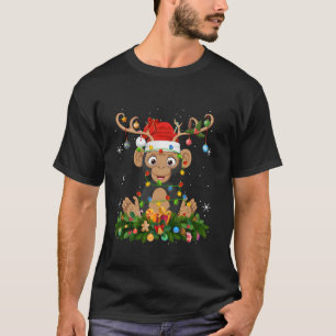 Chimpansee Xmas Verlichting Rendier Santa Chimpanz T-shirt