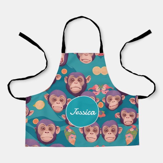 Chimpanseepastel Kleurrijk Gepersonaliseerd Patroo Schort (Voorkant)