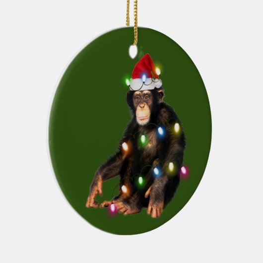 Chimpansees met Pet met kerstmis Keramisch Ornament (Rechts)