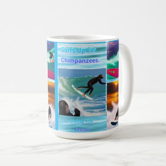 Chimpansees Surfing Photo Collage, Coffee Mok (Voorkant rechts)