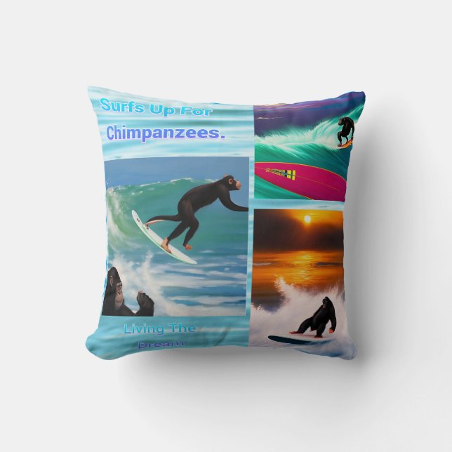 Chimpansees Surfing Photo Collage, Cushion Kussen (Voorkant)