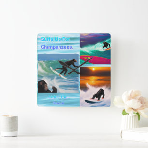 Chimpansees Surfing Photo Collage, Wall Clock Vierkante Klok