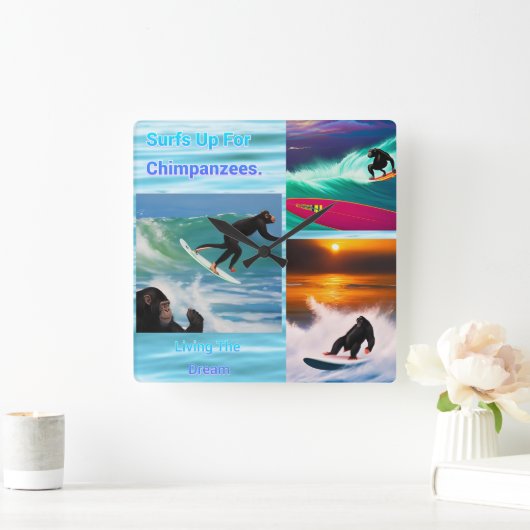 Chimpansees Surfing Photo Collage, Wall Clock Vierkante Klok (Huis)