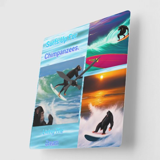 Chimpansees Surfing Photo Collage, Wall Clock Vierkante Klok (Hoek)