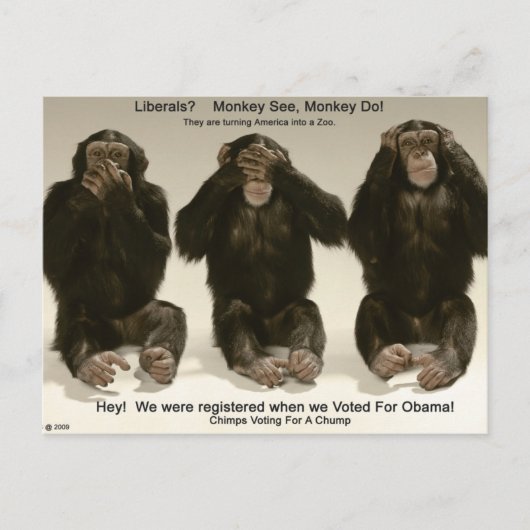 Chimpansees voor een pomp briefkaart (Voorkant)