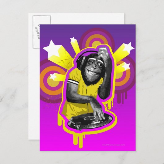 Chimpanzee DJ Briefkaart (Voorkant / Achterkant)