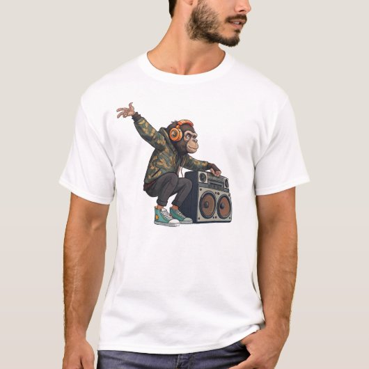 Chimpanzee DJ T-Shirt – Cool Music Lover Monkey  (Voorkant)