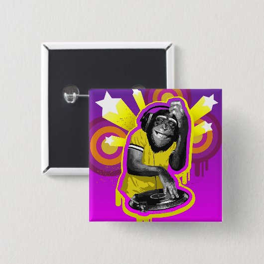 Chimpanzee DJ Vierkante Button 5,1 Cm (Voorkant /achterkant)