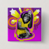 Chimpanzee DJ Vierkante Button 5,1 Cm (Voorkant)