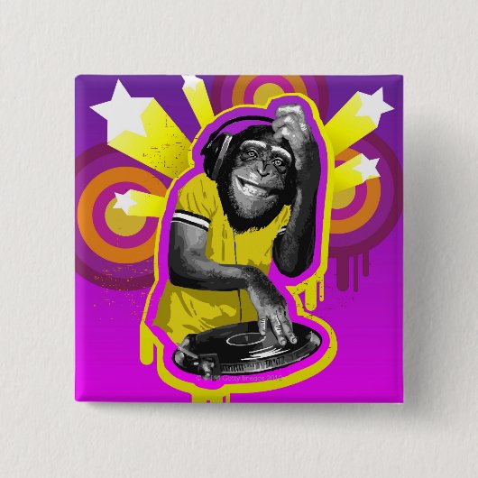 Chimpanzee DJ Vierkante Button 5,1 Cm (Voorkant)