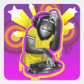 Chimpanzee DJ Vierkante Sticker (Voorkant)