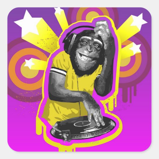 Chimpanzee DJ Vierkante Sticker (Voorkant)