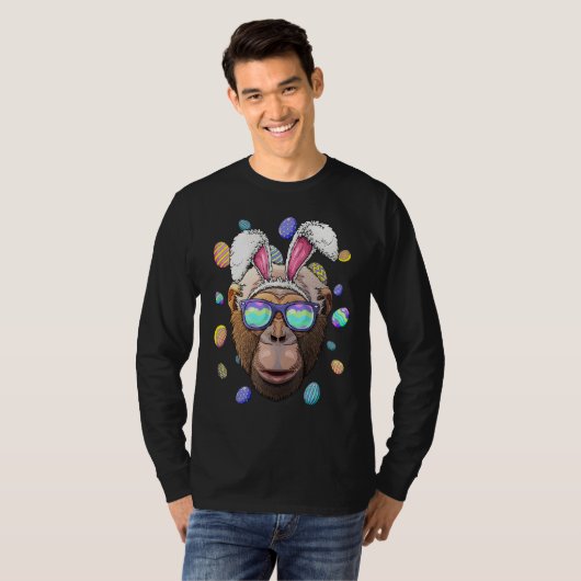 Chimpanzee Easter Bunny Ears Funny Easter Eggs Hun T-shirt (Voorkant volledig)
