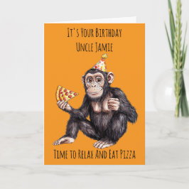 Chimpanzee Eating Pizza Birthday Card Kaart