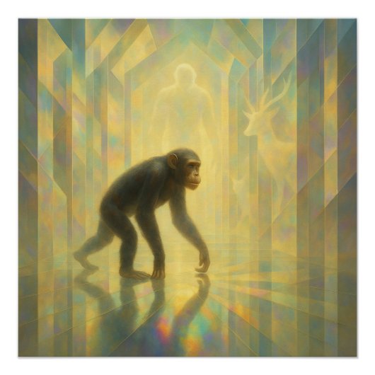 Chimpanzee in the Prism Light Hall – GeoWild Art Perfect Poster (Voorkant)