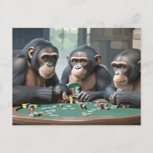 Chimpanzees playing poker briefkaart