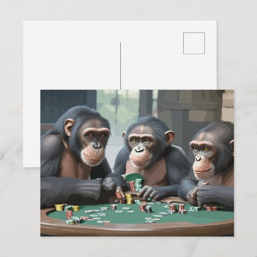 Chimpanzees playing poker briefkaart (Voorkant / Achterkant)