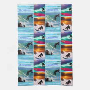Chimpanzees Surfing Photo Collage, Dish Towel Theedoek