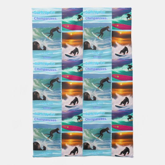 Chimpanzees Surfing Photo Collage, Dish Towel Theedoek (Verticaal)
