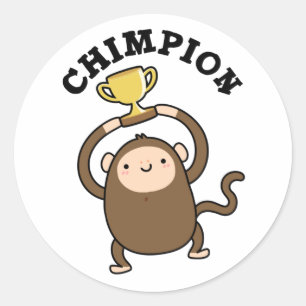 Chimpion Funny Champion Chimpanzee Pun Ronde Sticker