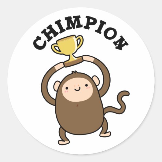 Chimpion Funny Champion Chimpanzee Pun Ronde Sticker (Voorkant)