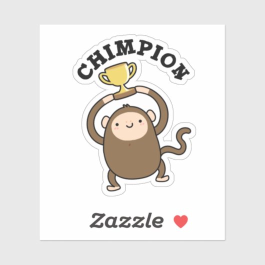 Chimpion Funny Champion Chimpanzee Pun Sticker (Vel)
