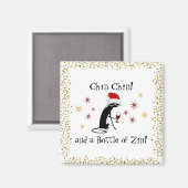 Chin Chin en een fles Zin Funny Wine Cat Magneet (Voorkant / Achterkant)