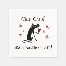 Chin Chin en een fles Zin Funny Wine Cat Servet