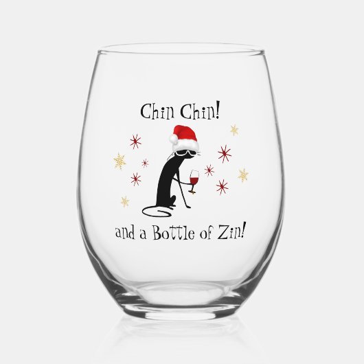 Chin Chin en een fles Zin Funny Wine Cat Wijnglas Zonder Voet (Voorkant)