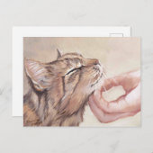 Chin Scratch Cat Art Briefkaart (Voorkant / Achterkant)