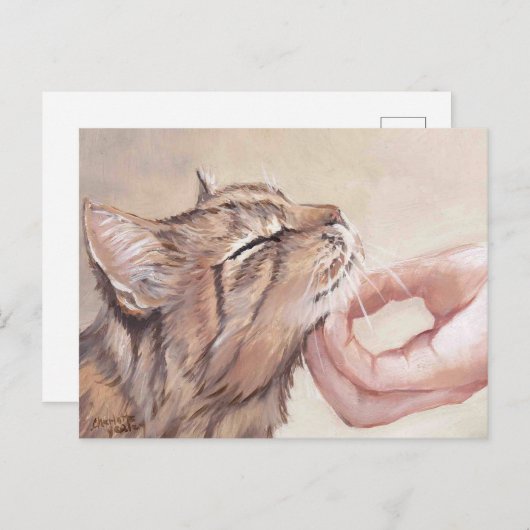 Chin Scratch Cat Art Briefkaart (Voorkant / Achterkant)