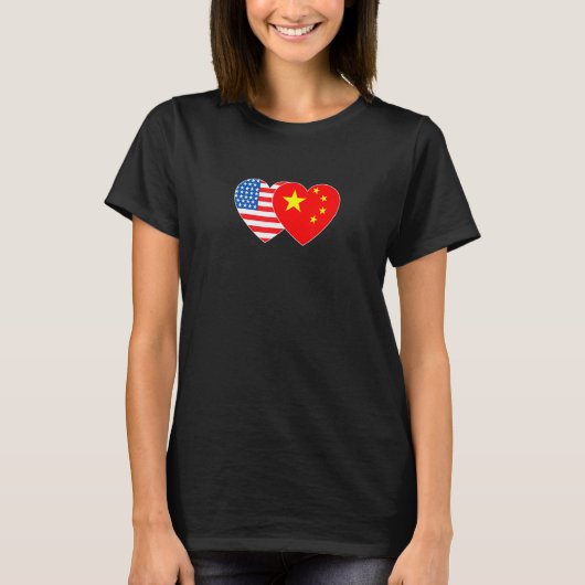 China and USA Flag Twin Heart for Chinese American T-shirt (Voorkant)