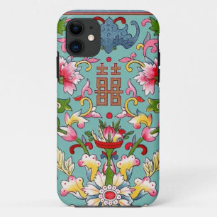  china aziatisch boeket roze op aqua blauw Case-Mate iPhone case