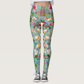 china aziatisch boeket roze op aqua blauw leggings (Voorkant)