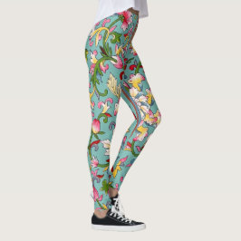  china aziatisch boeket roze op aqua blauw leggings