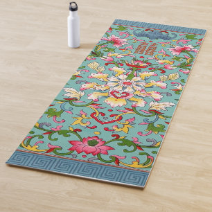 china aziatisch boeket roze op aqua blauw yogamat