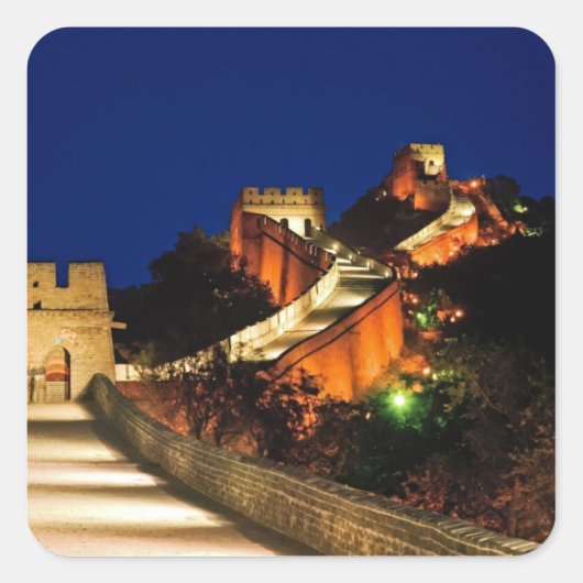 China, Badaling, Grote Muur, uitzicht van Vierkante Sticker (Voorkant)