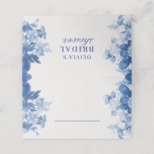 China Blauwe Aquarel Bruiloftsontvangst Plaatskaartje (Buitenkant ongevouwen)