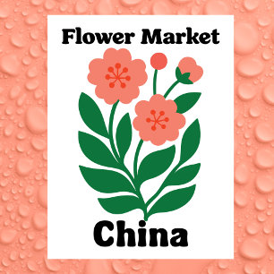 China Bloemenmarkt Koraal Pioen en Groene Blad Briefkaart