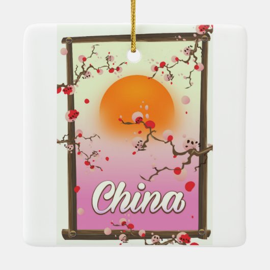 China Bloesem Zonsondergang Keramisch Ornament (Achterkant)