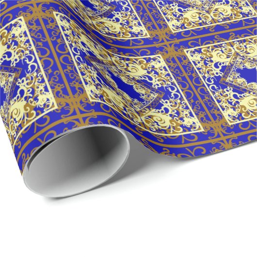 China Blue en Gold Cadeaupapier (Rol Hoek)