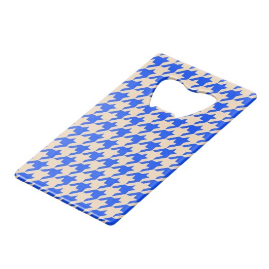 China Blue Houndstooth Creditkaart Flessenopener (Voorkant Gekanteld)
