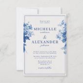 China Blue Waterverf Floral Wedding Kaart (Voorkant)