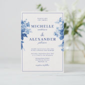 China Blue Waterverf Floral Wedding Kaart (Staand voorkant)