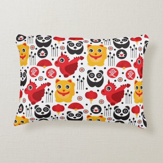 China boft kat, draak en panda accent kussen (Achterkant)