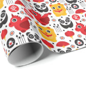 China boft kat, draak en panda cadeaupapier (Rol Hoek)