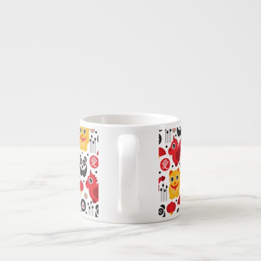 China boft kat, draak en panda espresso kop (Achterkant)