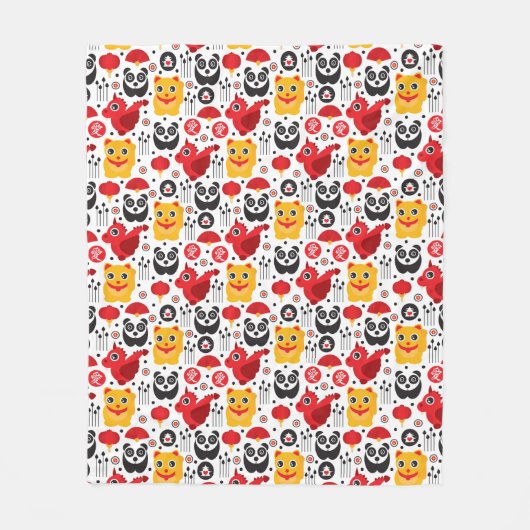 China boft kat, draak en panda fleece deken (Voorkant)