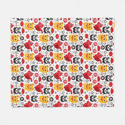China boft kat, draak en panda fleece deken (Voorkant (Horizontaal))