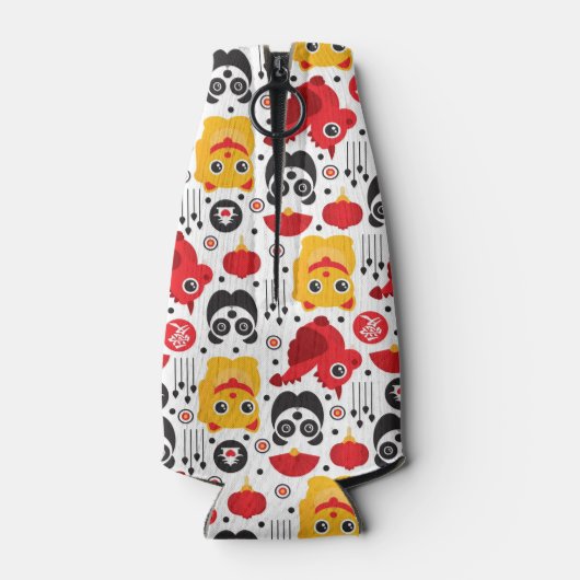 China boft kat, draak en panda flesjeskoeler (Achterkant)